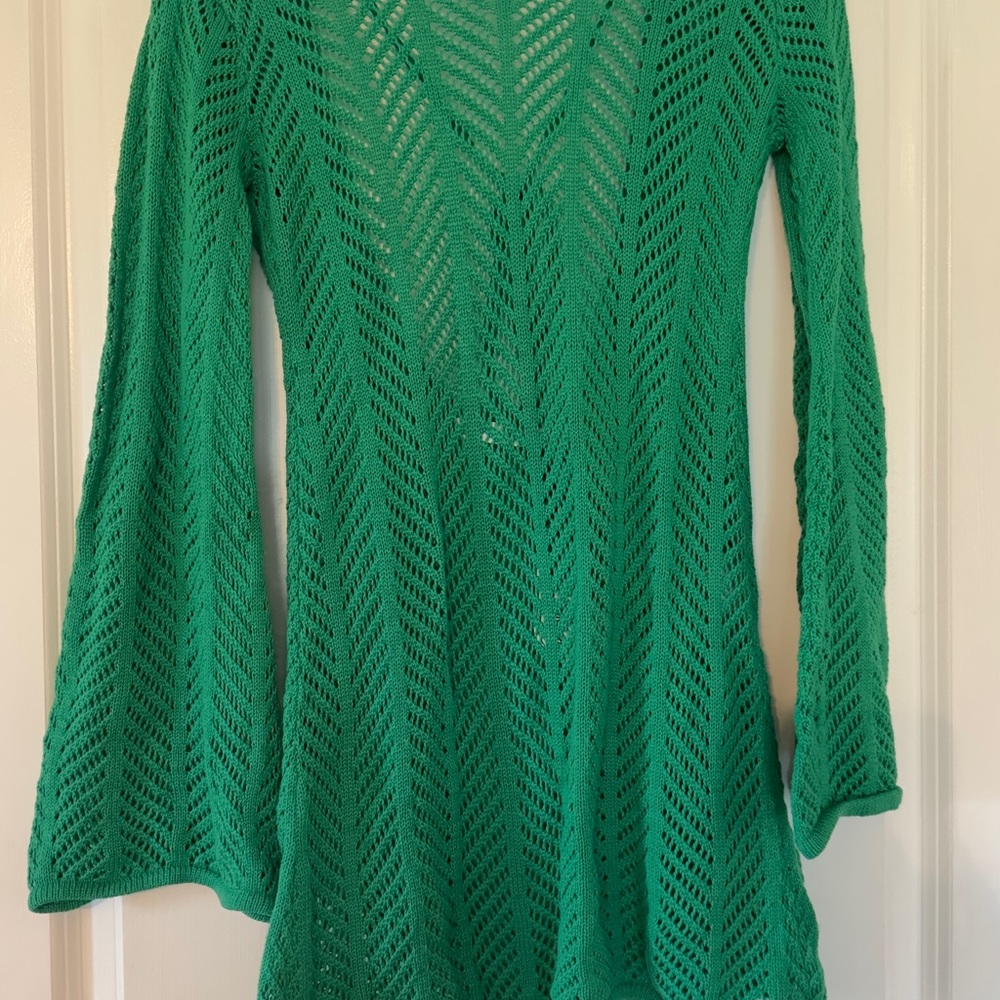 Green Knit Long Sleeve Cover up Dress
